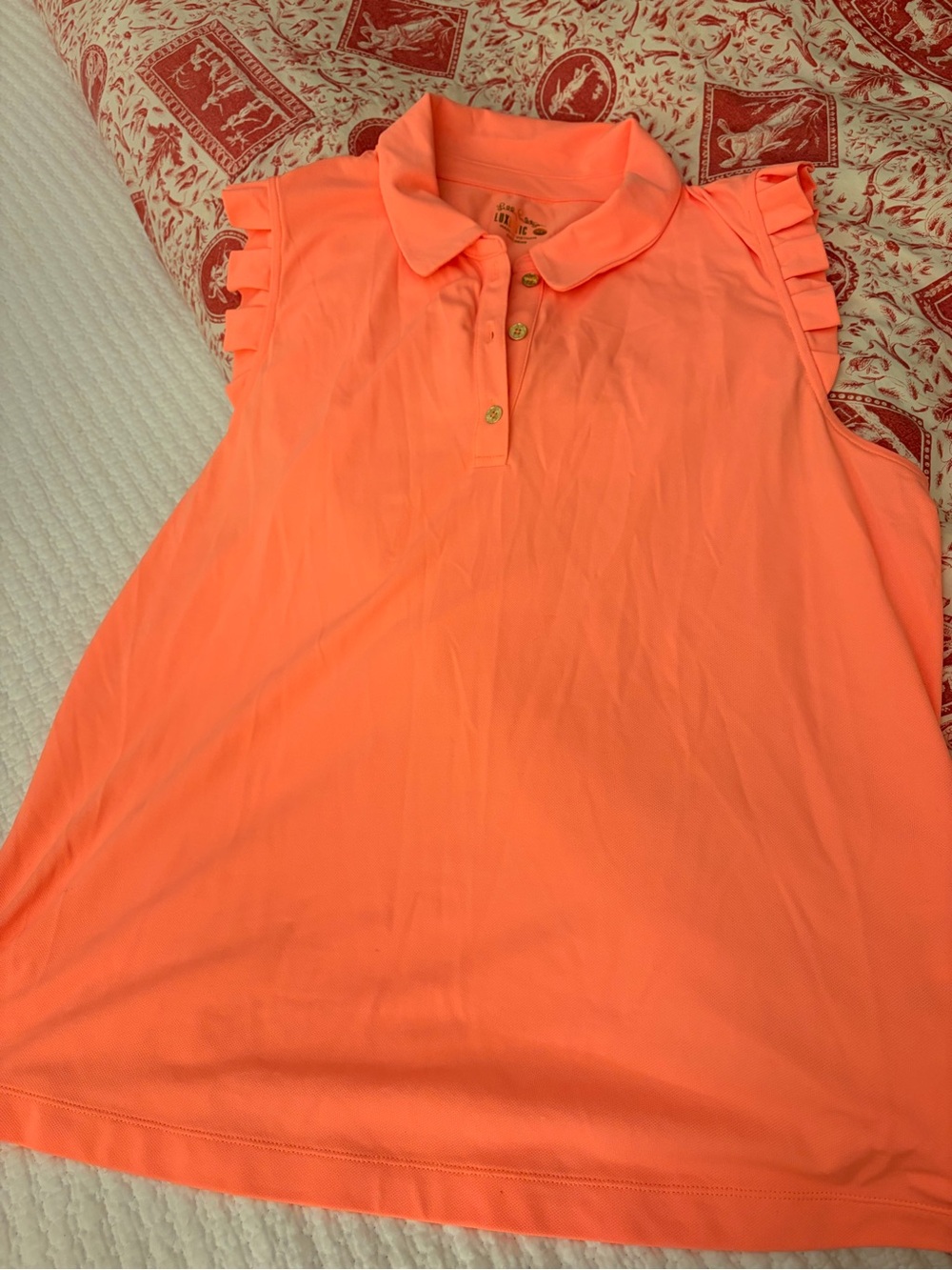 Lilly Pulitzer Frida Sleeveless Ruffle Polo Top - Neon Coral